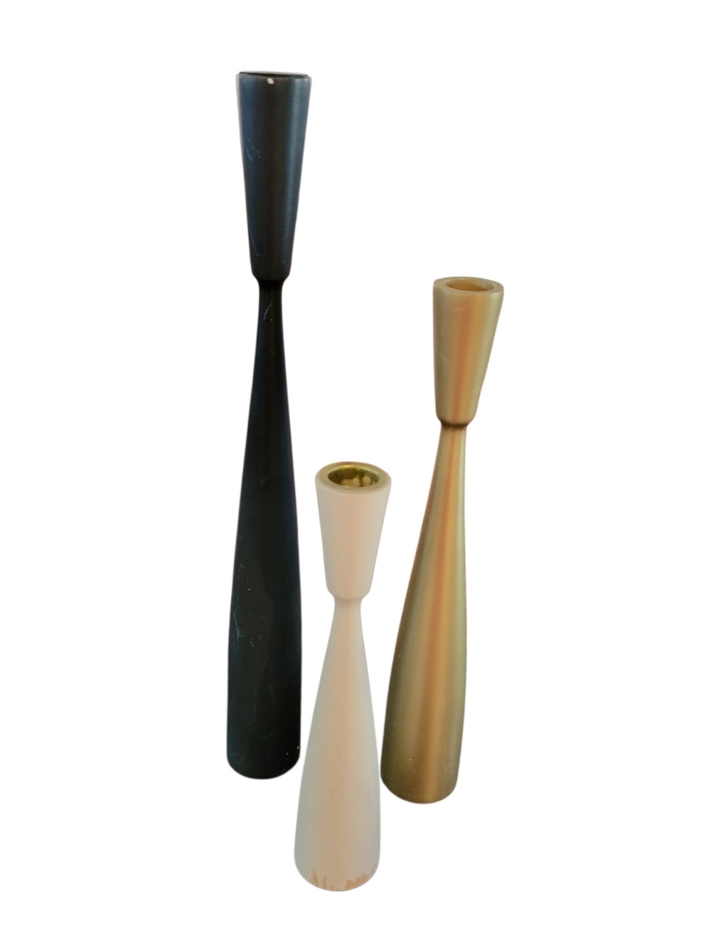 Danish Modern Candlestick Holders Set of 3‎ Denmark MCM Black Gold White